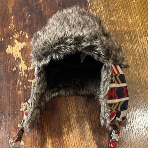 Swiss Tech Kids Fur-Lined Hat in Brown and Red